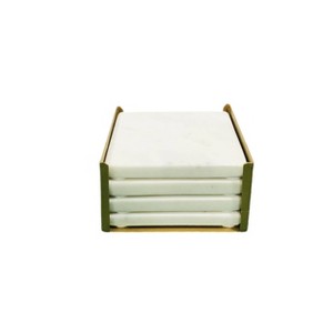 VIP Home and Garden Marble Coaster Set with Holder – Set of 5 Natural ...