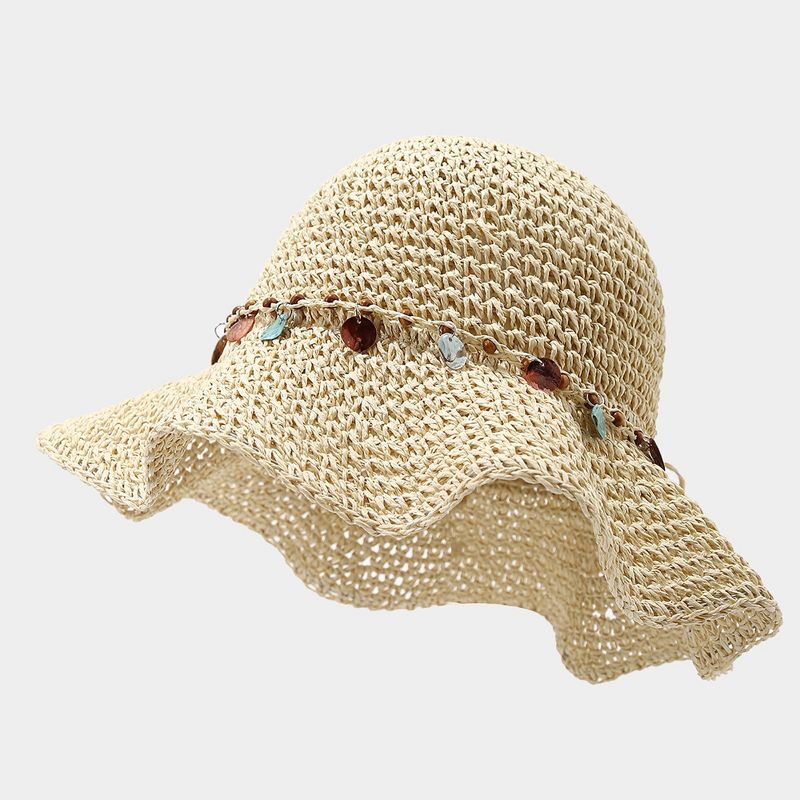Anna-Kaci Womens Woven Straw Sun Hat with Beaded Band and Floppy Brim, Beige