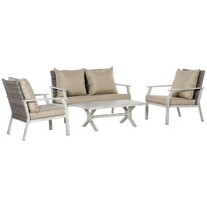 4 Pieces Patio Furniture Set with Cushions, Outdoor Wicker Conversation Sofa Sets, Aluminum Frame Sofa Sets for Backyard, Poolside, Garden - 1 of 4