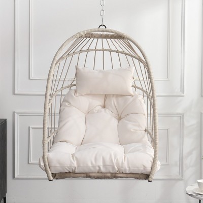 Hanging Egg Chair with Stand Kit,Foldable PE Rattan Swing Seat with Cushion and Pillow,Outdoor Hanging Chair for Patio or Balcony-Maison Boucle