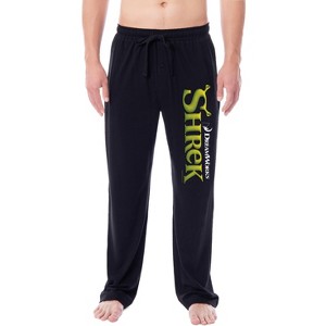 DreamWorks Shrek Men's Movie Film Title Logo Character Sleep Pajama Pants Black - 1 of 3