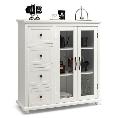 Costway Buffet Sideboard Table Kitchen Storage Cabinet w/ Drawers & Doors White\Blue\Green