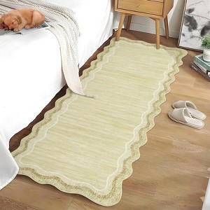 Washable Scalloped Area Rug, Ultra-Soft Faux Wool Large Non-Slip Stain Resistant Carpet for Living Room Bedroom - 1 of 4