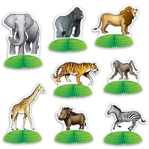 Beistle Jungle Safari Animal Mini Centerpieces, 3"-5.5", 2 packages containing 8 animals cutouts each (16/Pkg) Multicolored - 1 of 3