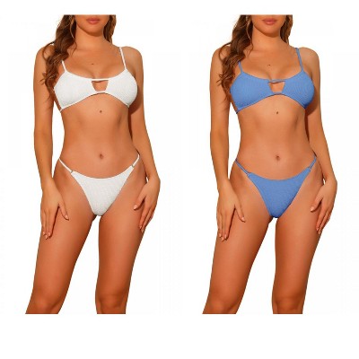 Elerevyo Women's 2 Piece Ribbed Solid Color Bikini Sets, Spaghetti Strap Backless Swimwear Bathing Suit Swimsuit 2 Sets