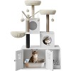 Modern 2-in-1 Cat Tree & Hidden Litter Box Enclosure – Wooden Tower with Condo, Hammock, Scratching Post, Plush Perch & Removable Pompoms - 3 of 4