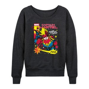 Women's - Marvel - Captain Marvel Comic Lightweight French Terry Wide Neck Long Sleeve Graphic Shirt - 1 of 4