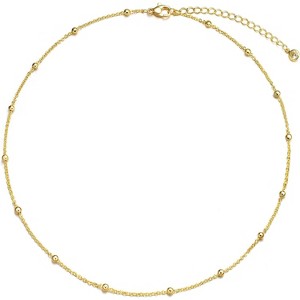 Gold Beaded Wave Chain Necklace for Women, 14K Gold Plated Layered Minimalist Choker - 1 of 4
