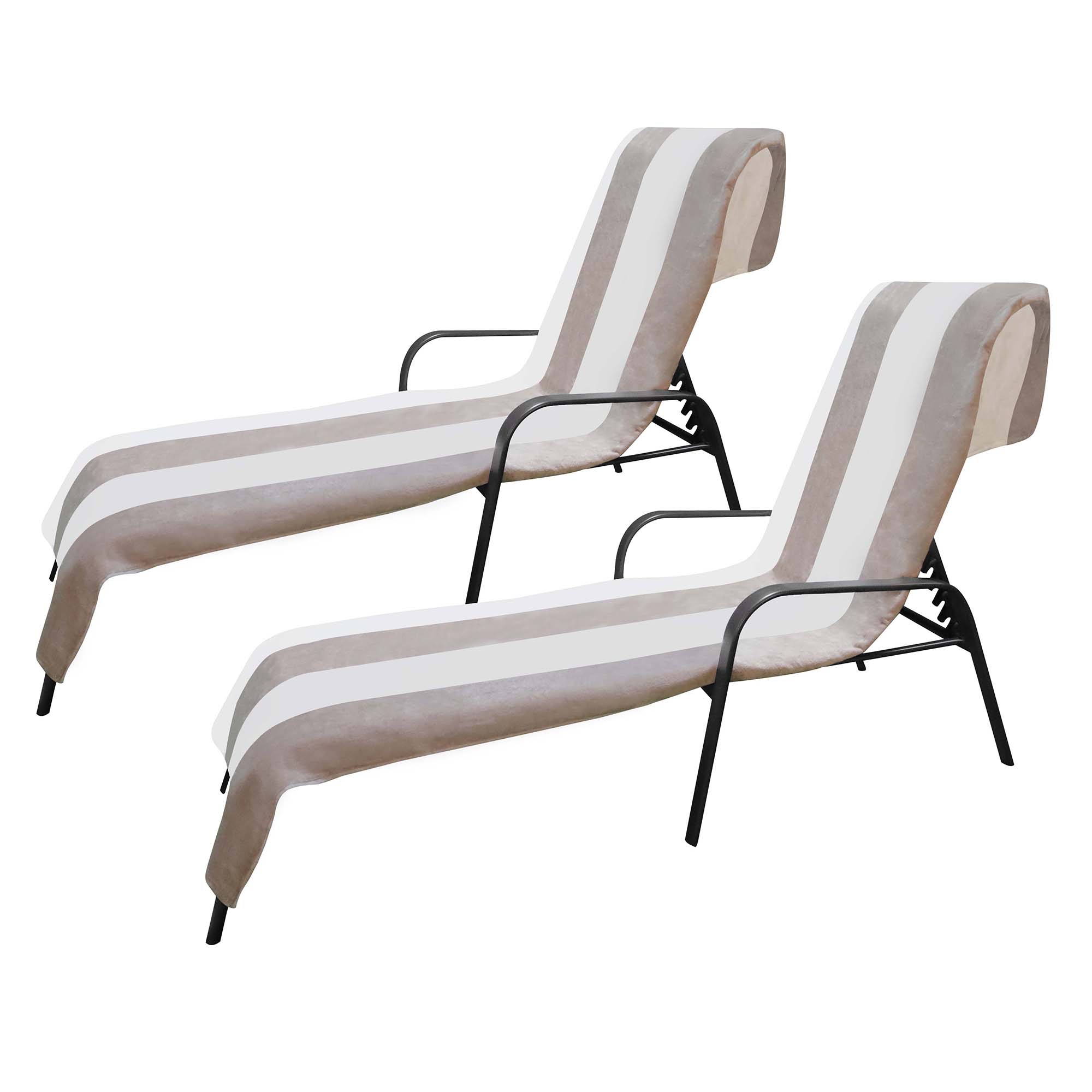 Cabana Striped Cotton Standard Size Towel/ Chaise Lounge Chair Cover Set of 2, Taupe - Blue Nile Mills