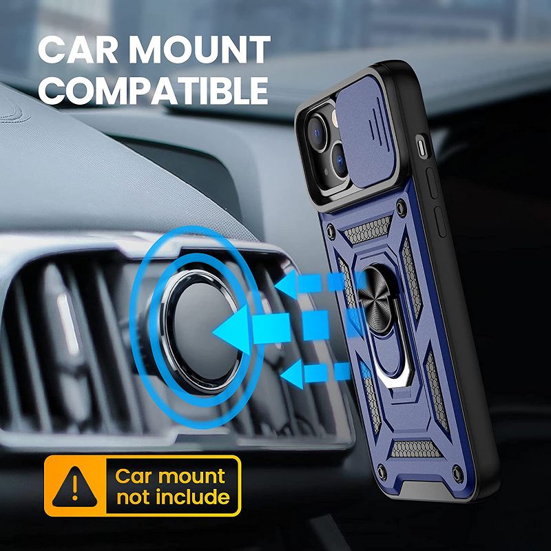 Reiko Kickstand Ring Holder with Slide Camera Cover TPU Magnetic Car Mount for Apple iPhone 13 in Blue, 2 of 5