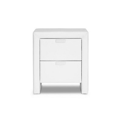 Sleek White Faux Leather 2-Drawer Contemporary Nightstand