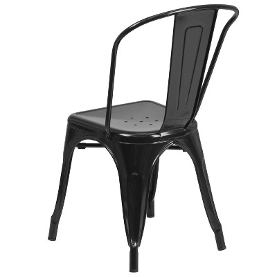 Black Metal Slatted Back Dining Chair with Square Seat