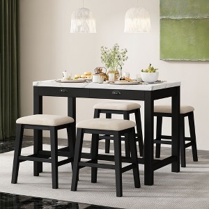 NicBex Dining Table Set for 2 Morden Counter Height Table with Faux Marble Tabletop, 4 Padded Stools and 2 Drawers for Kitchen - 1 of 4