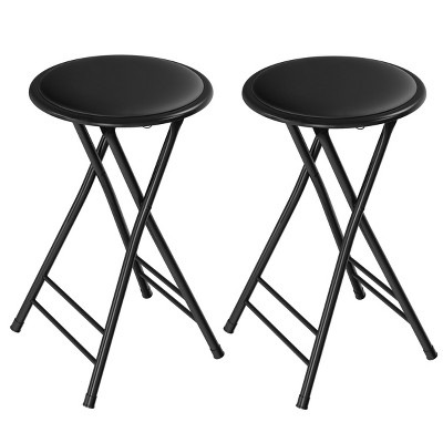Black Metal 24-Inch Backless Folding Bar Stools, Set of 2