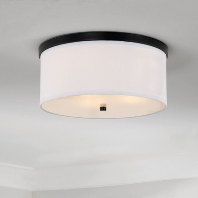 Midtown Matte Black and White Fabric Drum Flush Mount Light