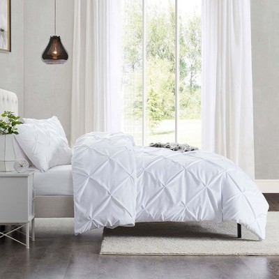 White Microfiber Pintuck Queen Duvet Cover Set