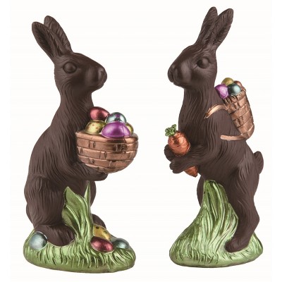 Transpac Large Resin Chocolate Bunny Set of 2 Decorative Animal Figurines for Easter Brown Tabletop Decor Indoor Use Gift Giving and Hostess Gifts