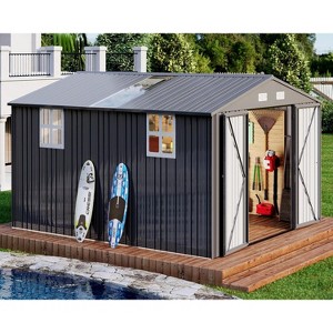 AMERLIFE 10.1x11.5x7.4 FT Galvanized Steel Storage Shed with 2 4-Pane Windows Hinged Double Doors - 1 of 4
