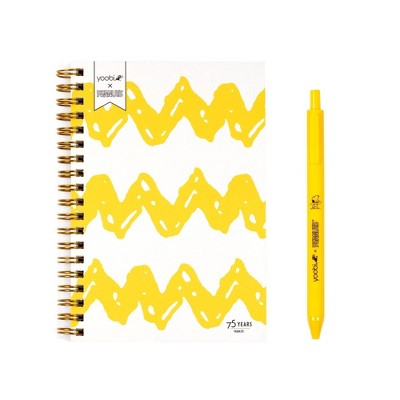 Yoobi 4.5"x6.5" Peanuts Mini Notebooks Spiral with Pen Yellow Chevron