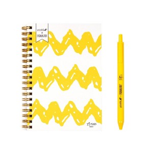 Yoobi 4.5"x6.5" Peanuts Mini Notebooks Spiral with Pen Yellow Chevron - 1 of 4