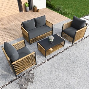 Whisen 6-Piece PE Wicker Patio Conversation Sofa Set with Gray Cushions and Coffee Table - 1 of 4