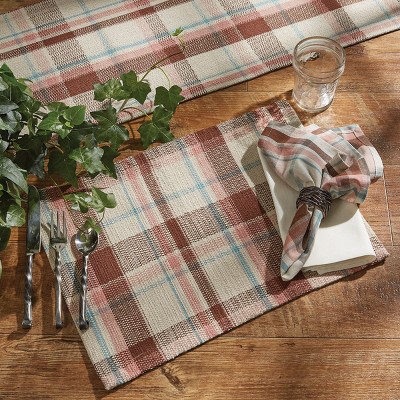 Rustic Cotton Plaid Table Runner in Brown and Pink, 13" x 36"