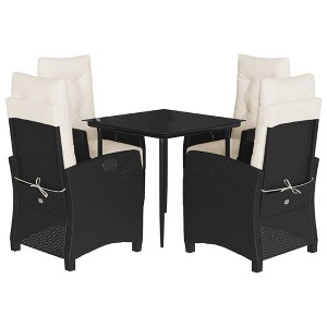 vidaXL 5 Piece Patio Dining Set with Cushions Black Poly Rattan - 31.5" Table Length Sharp Leg 4 Items - 1 of 4