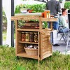 Outsunny Outdoor Grill Cart with Wheels and Storage Cabinet, Solid Wood Outdoor Kitchen Island with Stainless Steel Top, Drawer, Side Handle, Brown - 2 of 4
