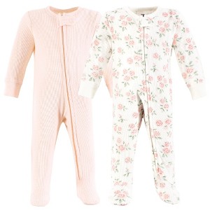 Hudson Baby Girls Thermal Zipper Sleep and Play 2pk, Soft Pink Sage Rose - 1 of 4