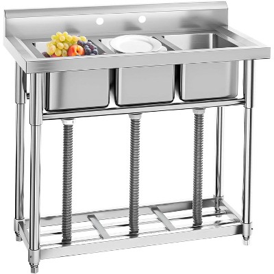Acekool Stainless Steel Utility Sink, Single Bowl Commercial Prep Sink with Workbench, 25"x37" for Kitchen, Garage, Laundry