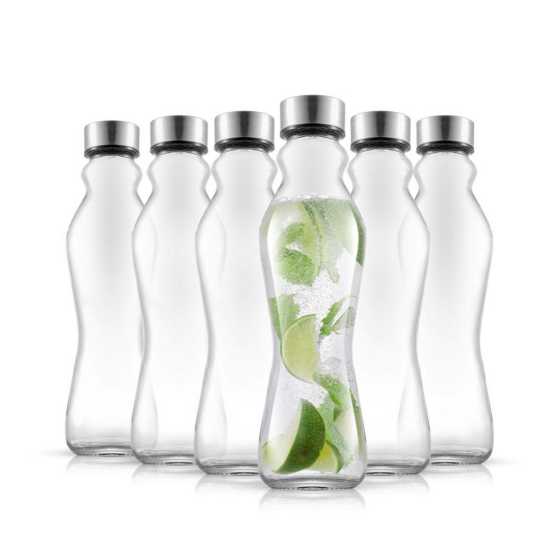 JoyJolt Spring Glass Water Bottles with Stainless Steel Cap - 18 oz - Set of 6, 1 of 8