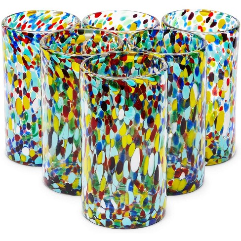 Confetti Rock Set of 4 Hand Blown Modern Margarita Glasses Mexican Hand Blown Glass 12 oz 