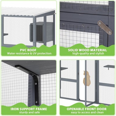 Gray Pine and PVC Large Outdoor Cat Enclosure