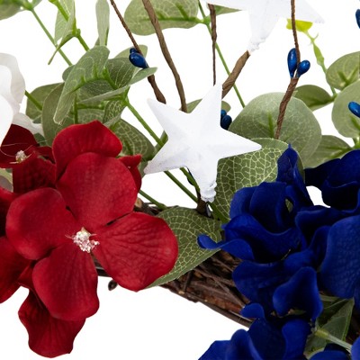 Patriotic Red, White, and Blue Hydrangea Eucalyptus Wreath