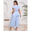 Womens Plus Size Short Sleeve Smocked Waist Wide Leg Summer Jumpsuits - 3 of 4