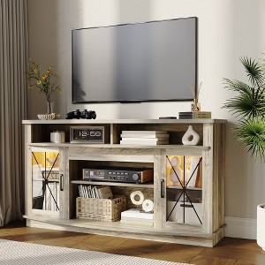 LED TV Stand for 65 Inches, Curved Entertainment Center with Adjustable Shelves and Farmhouse Glass Doors, TV Cabinet Media Console for Living Room - 1 of 4