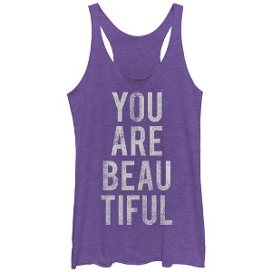 Women's CHIN UP You are Beautiful Vertical Racerback Tank Top - 1 of 3