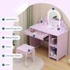 Kids Vanity with Lighted Mirror & Stool, Little Girls Vanity with Adjustable LED Light - 4 of 4