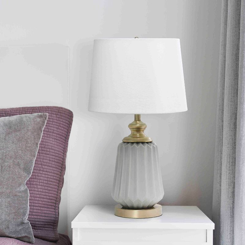 25&#34; Classic Fluted Ceramic/Metal Table Lamp with Fabric Shade Gray/White - Lalia Home, 3 of 10