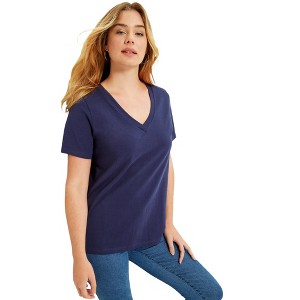 June + Vie by Roaman's Women's Plus Size Short-Sleeve V-Neck One + Only Tee - 1 of 4