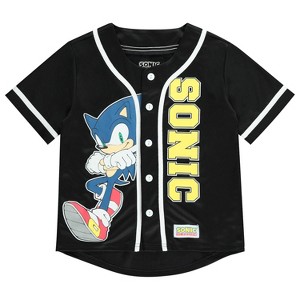Boys Sonic The Hedgehog Jersey - Sonic, Tails, and Knuckles Mesh Button Down Baseball Jersey - Official Sega Mesh Baseball Jersey - 1 of 1