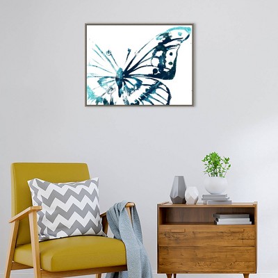 30" x 23" Blue Abstract Butterfly Framed Canvas Wall Art