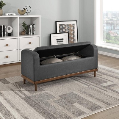 Vynxaria Dark Gray Mid-Century Modern Lift Top Storage Bench 1pc Tufted Upholstered Solid Wood Walnut Finish Wooden Furniture
