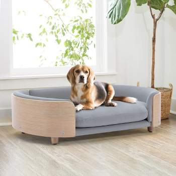 Bulldog Large Size XL Dog Beds With Removable Cover, Velvet Cushion With Solid Wood legs and Bent Wood Back-The Pop Maison