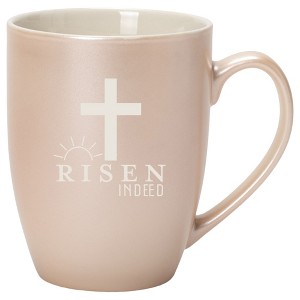 Elanze Designs Risen Indeed 10 Ounce Ceramic Laser-Etched Engraved Drinkware Mug, Metallic Precious Pearl - 1 of 4
