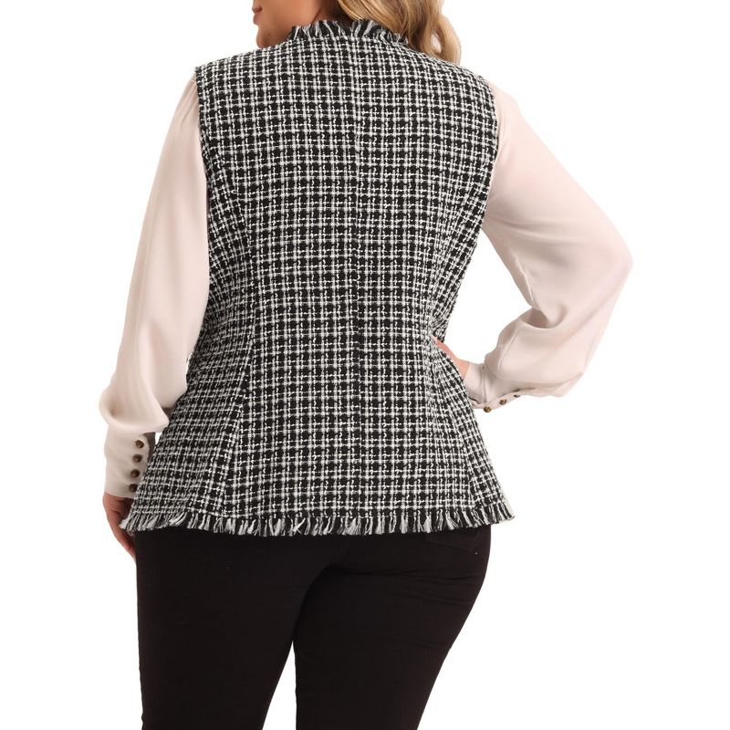 Agnes Orinda Women's Plus Size Plaid Open Front Lapel Button Sleeveless Vests, 4 of 6