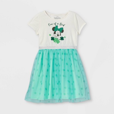 Girls' Disney Minnie Mouse One of a Kind Tutu Dress - Green/Off-White