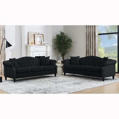 CAVINAS Upholstered Sofa Tufted Couch with Rolled Arms and Nailhead, Chesterfield Sofa, Loveseat Sofa with Pillows, Velvet Sofa for Living Room