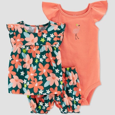 Image of Carter's Just One You® Baby Girls' Tropical Floral Top & Bottom Set - Green/Orange Newborn