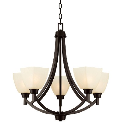 Possini Euro Design Oil Rubbed Bronze Chandelier 24 1/2" Wide Modern Tan Glass 5-Light Fixture for Dining Room House Foyer Kitchen